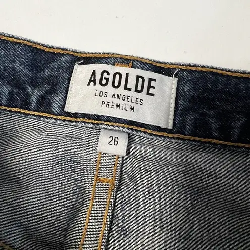 AGOLDE  Sz 26 90s High Rise Loose Fit Button Fly Distressed Jeans Pysche Blue