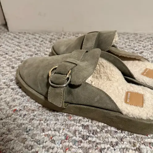 DOLCE VITA Suede Astor Plush Flats Mule Olive Green