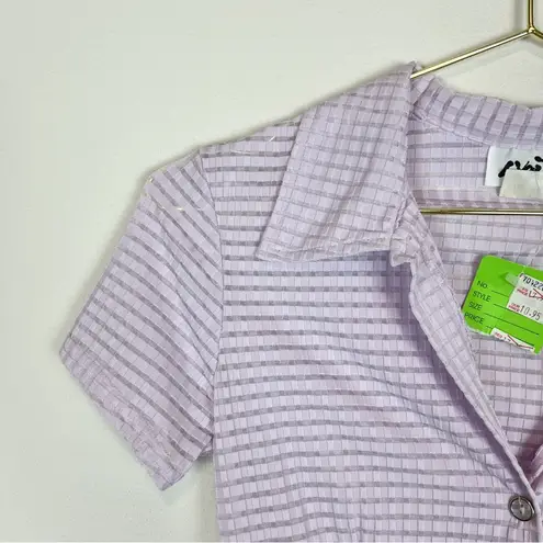 NWT Vintage Y2K Deadstock Purple Sheer Collared Crop Top Size Small