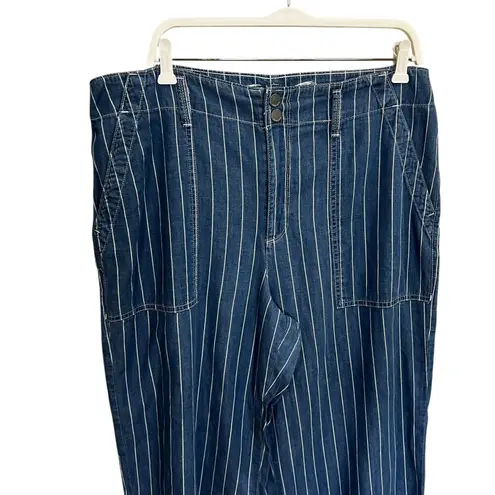 Seven7 Wide Leg Striped Denim Pants Women Size 14 Blue White Cropped Nautical