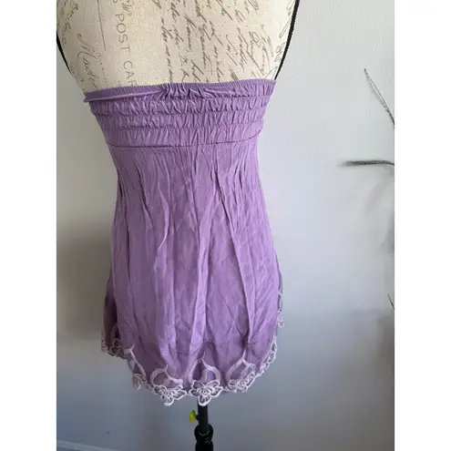 Sistes Made in Italy Purple Strapless Top White Floral Lace Trim Boho Summer
