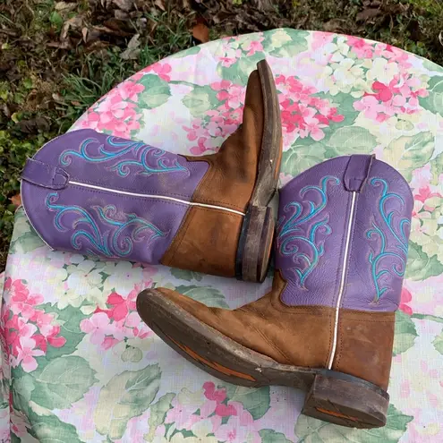 Old West  Purple, Blue and Brown Embroidered Cowboy Boots Size 5D