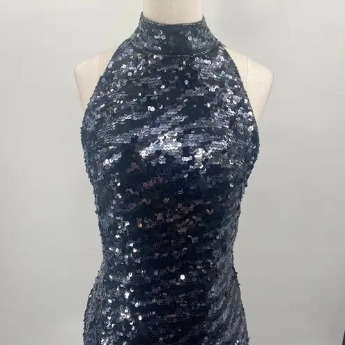 Vintage 90s Lillie Rubin Silk Sequined Mini Dress High Neck Sleeveless Womens 8 Black