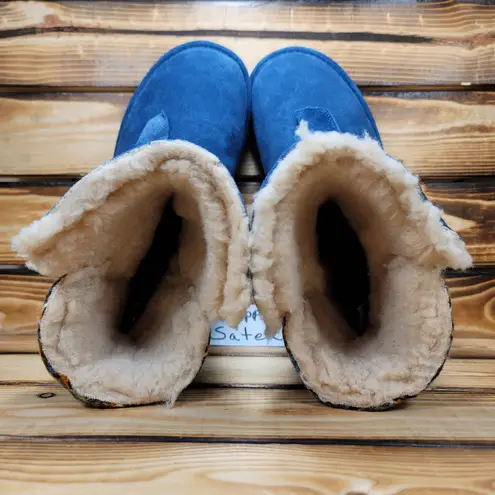 BEARPAW Geneva Slate Suede Winter Wool Warm Lining Sheepskin Slip On Ankle Boots