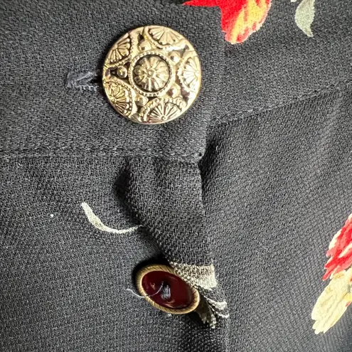 Emma James Liz Claiborne Floral Button Front Midi Skirt Navy Rose Print Size 4