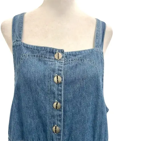 Vintage Western Button Front Denim Jumper Maxi Dress Sleeveless Y2K size 14 Blue
