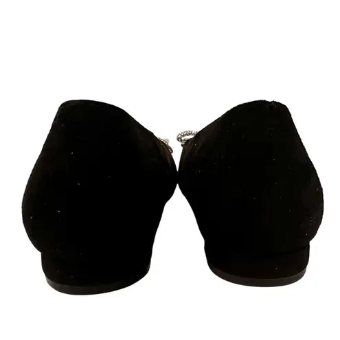 Jessica cline Taytum Flats Rhinestone Bow Women's 7W Black Faux Suede Preppy