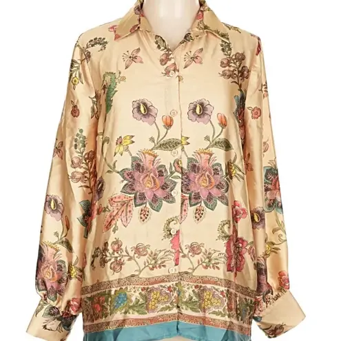 Elie Tahari NWOT Silk Floral Print Long Sleeve Blouse Top XL
