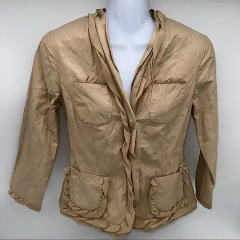 T Tahari - Glistening Tan Metallic Ruffled Blazer/Jacket
