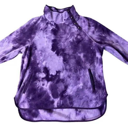 Green Tea Fleece Pullover Womens XL Purple Tie Dye Snap Neck Pockets Used