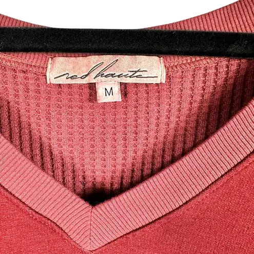 Redhaute Red Long Sleeve V Neck Waffle Knit Top Medium