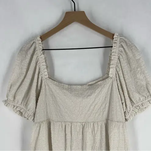 Sophie Rue Cream Lightweight Textured Puff Sleeve Peasant Mini Dress Size L