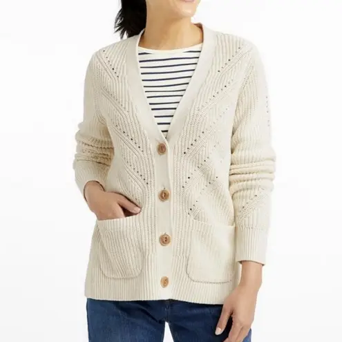 LL Bean Green Linen Cotton Button Up Cardigan Sweater Size XL Pockets