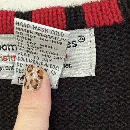 VTG 90s Christmas Puppy Sweater Vest Size L Grandma Core Holiday Dogs Santa Hat Black Size L