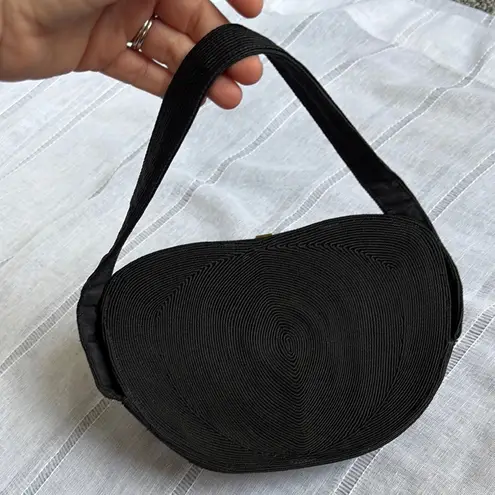 Vintage Black Woven Shoulder Bag with Crescent Shape