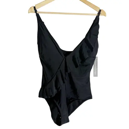 Catherine Malandrino Black One Piece V-Neck Ruffle Front Swimsuit Size Small