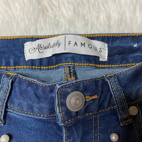 Absolutely Famous Skinny Jeans Womens 4 Blue Medium Wash Embellished Pearl