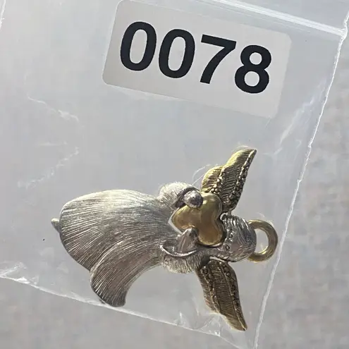 LC Signed Two Tone Angel Pin Brooch Silver Tone Body Gold Heart Wings & Halo