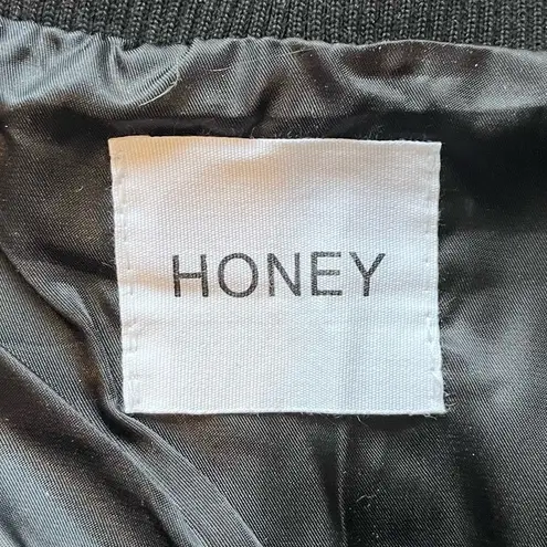 HONEY Women’s Black Faux Leather Zip Up Bomber Jacket Small