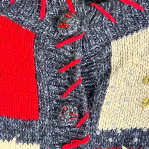 VTG Heirloom Collectibles Patriotic Patchwork Cardigan Sweater L Red White Blue Size L