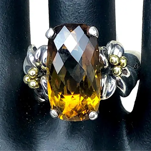 ANN KING Whiskey Topaz Floral 18k Yellow Gold 925 Sterling Silver Ring
