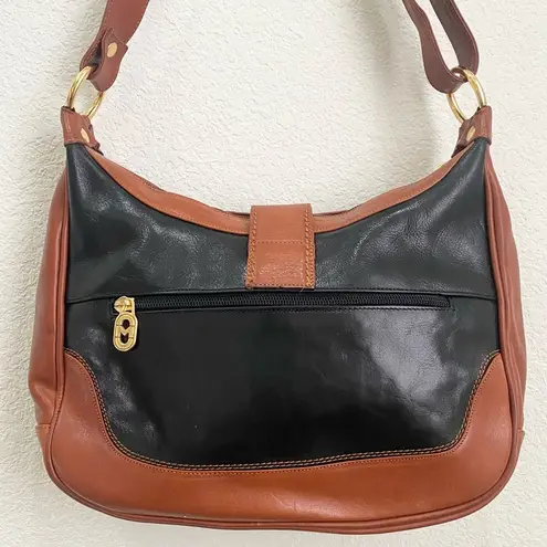 Vintage MARINO ORLANDI Italian Leather Two Tone Brown Black Shoulder Bag