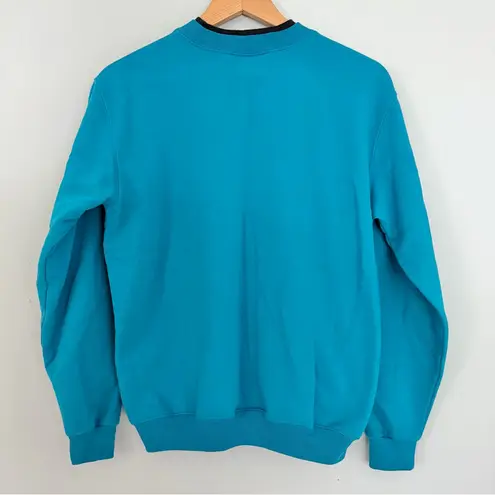 Grandmacore Granny Cottage Crewneck Sweatshirt Y2K Teal Blue Floral Medium