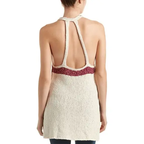 Free People  Ivory Raspberry Cotton Blend Hold On Knit Tunic Tank Top Medium