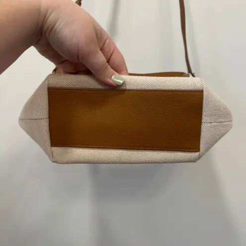 Talbots  Crossbody Bucket Purse Bag Leather Trim‎ Beige Minimal Small NEW $119 - Image 4