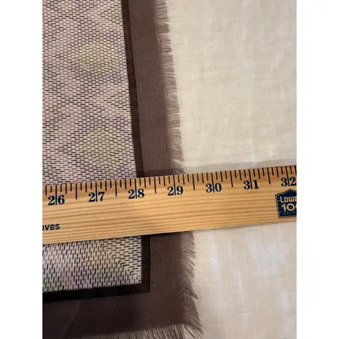 Charter Club 100% Wool Floral Print Square Scarf Fringe Edge Trim Brown