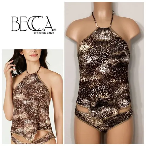 Becca New. Animal print Ribbed Tankini Set. Normally $155 S-top/M-bottom
