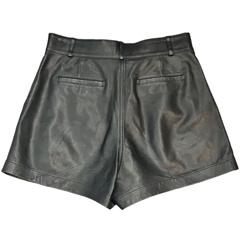 Frame  Leather Shorts Womens 27 Pleated High Waisted Noir Black Lamb Skin $578