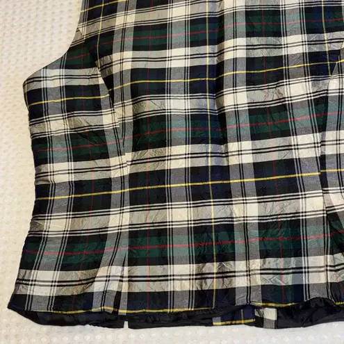 Halston Heritage HALSTON BLOUSES Size MEDIUM Silk Plaid Vest Sleeveless Blouse Green Blue White