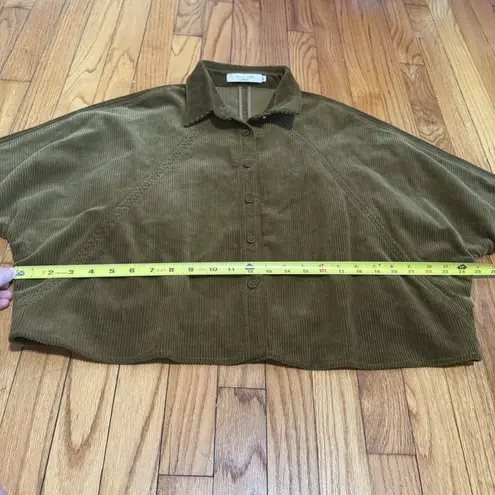 7115 by Szeki Corduroy 3/4 Cropped Shirt Jacket in Sepia Brown Size Medium