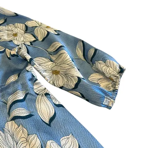 Draper James Kellie Babydoll Dress Blue Magnolia Print Satin Puff Sleeves Small