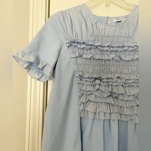 English Factory Mixed Media Ruffle Detail Dress Powder Blue