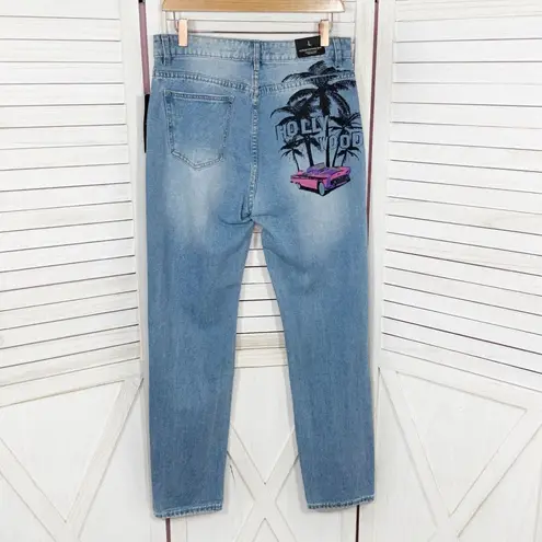 American Bazi Hollywood Graffiti Distressed Boyfriend Jeans Blue Large