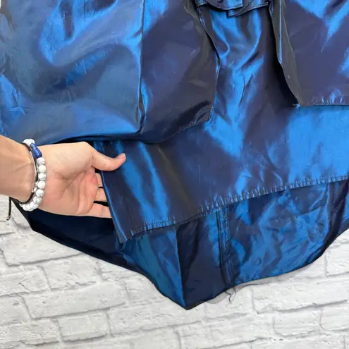 Gunne Sax Vintage Short Prom Dress Size 5 Metallic Blue Flower Corset Hi-Low