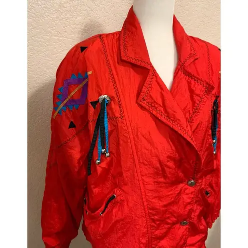 Lavon Vintage 80s Red Nylon Western Windbreaker Jacket Size M