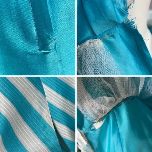 Vintage 1960s Lilli Ann Dress FLAWS Wounded Bird Peplum Skirt Blue White Stripes Size XXS