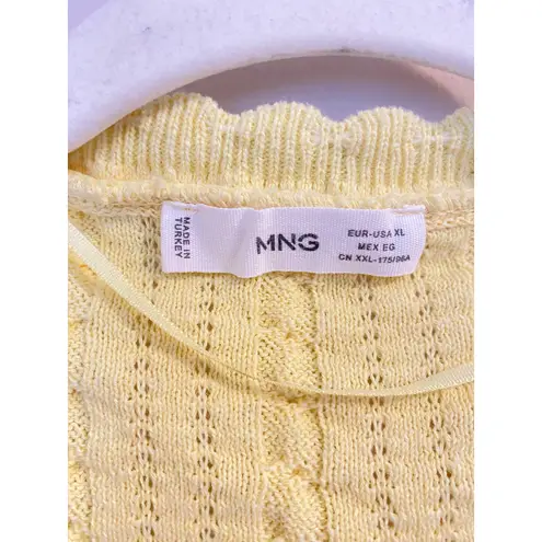 Mango  Flowers Knit Cardigan in yellow with tiny embroidered pink flowers sz. XL