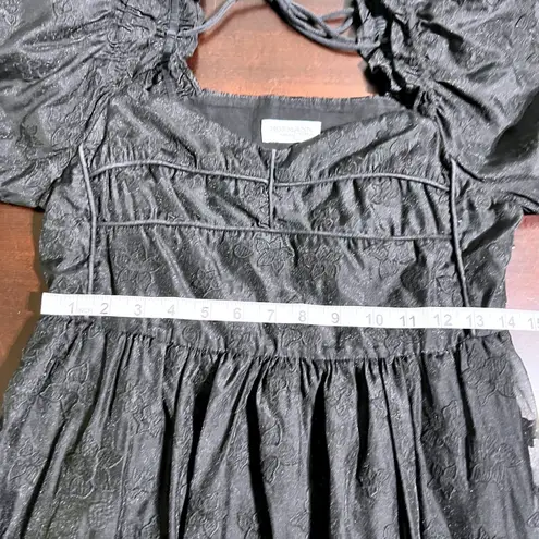 Hofmann Copenhagen Isabella Black Floral Lace Midi Dress Square Neck Puff Sleeve Size 4