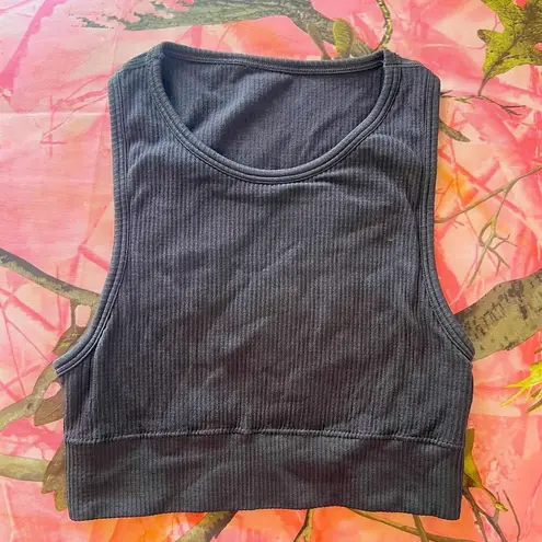 SKIMS dark brown ribbed sports bra high neck active tank top