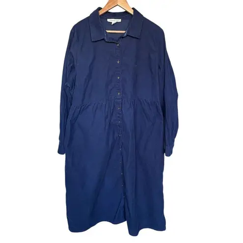 Coldwater Creek Plus Size 18 Blue Corduroy Button Front Shirt Midi Dress