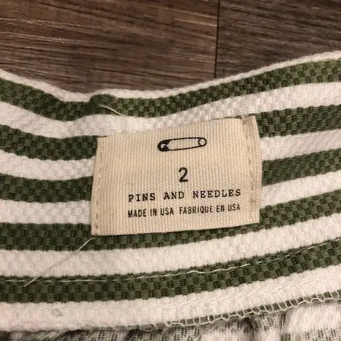 Pins & Needles Full Pleated Mini Skirt Pockets Ivory Green 2 Unlined Stripes Zip