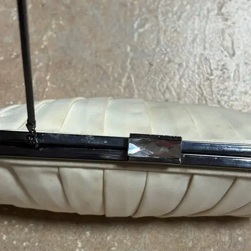 Kate Landry Vintage Pleated Satin Clutch Silver Chain Strap & Rhinestone Clasp