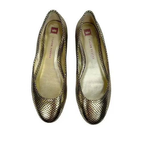 Elaine Turner Metallic Gold Snake Print Reptile Embossed Flats