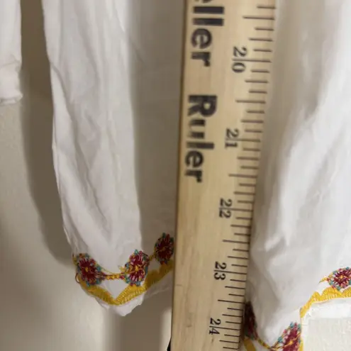 Savanna Jane Shirt Womens Medium White Embroidered Boho Peasant Tunic 3/4 Sleeve