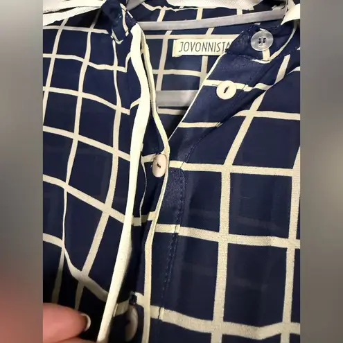 Jovonnista Navy Blue and White Checkered Long Sleeve Maxi Dress Size 4