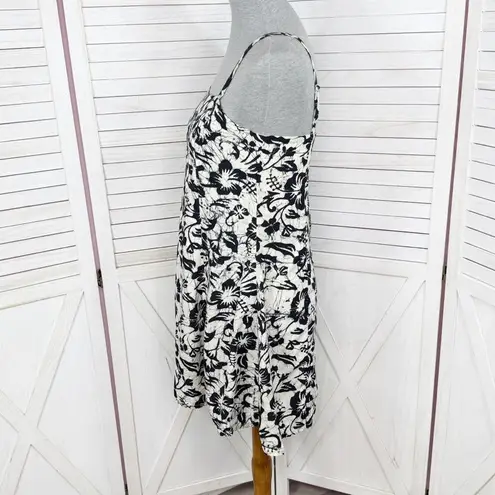 Far Away Tropical Floral Print A Line Sundress Cream Black Small